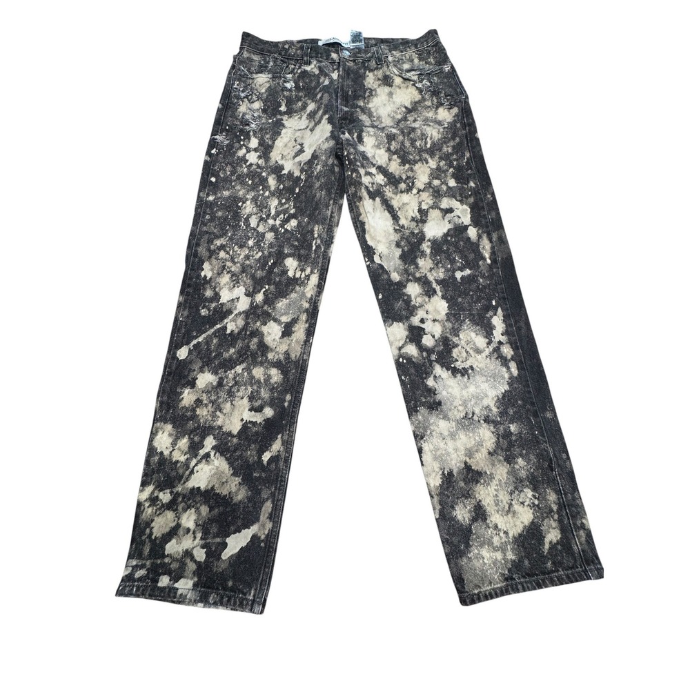 Levis 550 Jeans Mens 38x34 Distressed Bleach Black Cotton Relaxed Fit Acid Wash